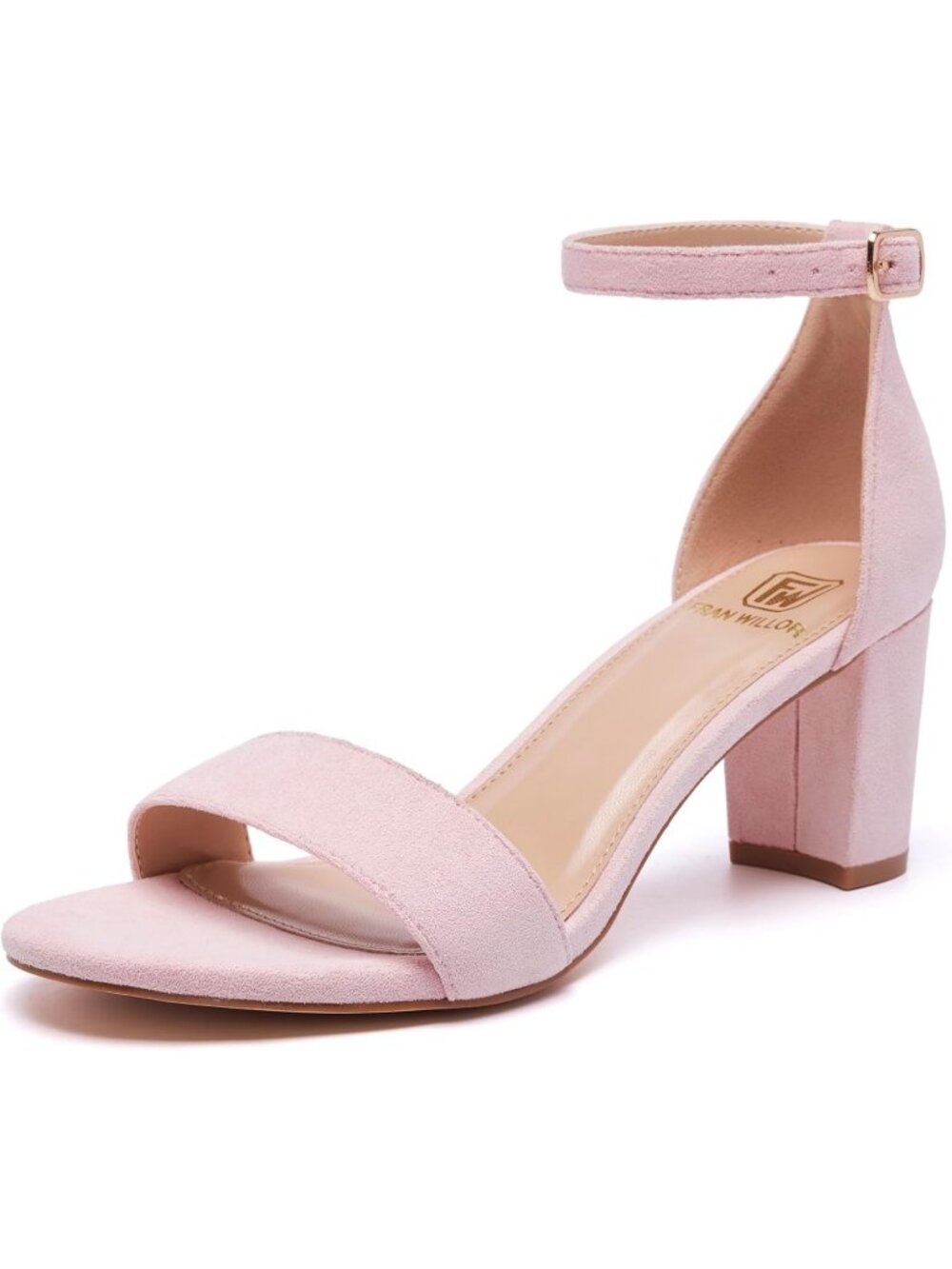 Women's Pink Suede Open Toe Low Chunky Short Heel Ankle Strap Block Heel Sandals